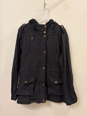Eden Society Navy Blue Hooded Utility Anorak Jacket with Gold Hardware — XL
